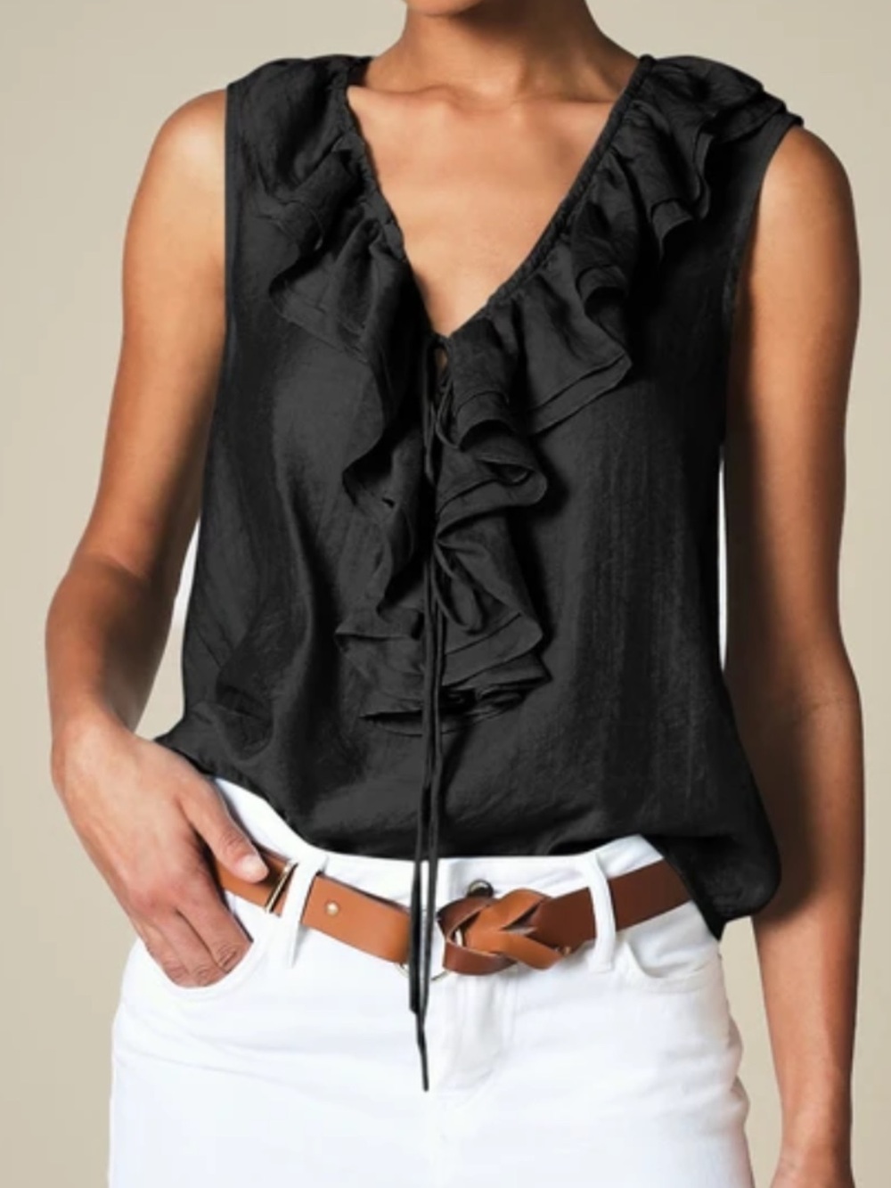 Tommy Hilfiger Black Ruffle V-Neck Sleeveless Camisole woman’s size L